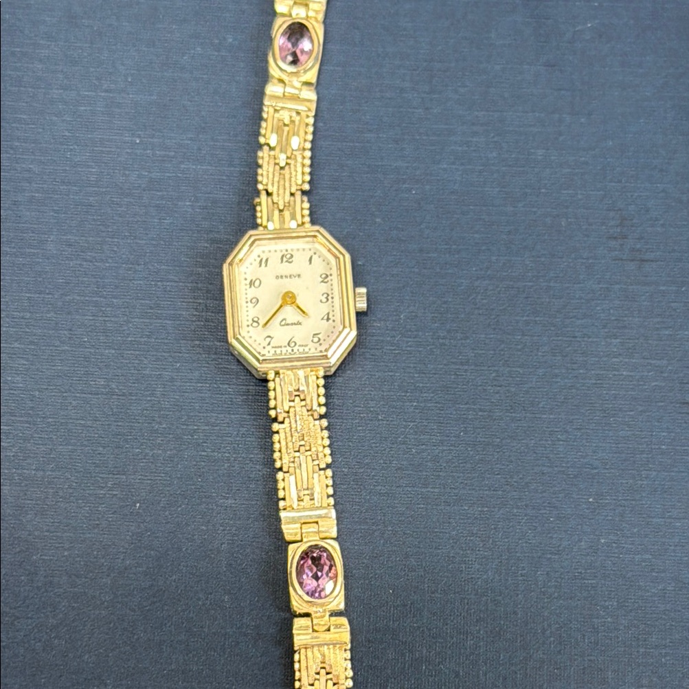 Geneve Sterling Silver Watch With Purple Accents